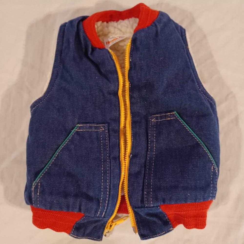 Infant/Toddler Boys fleece lined denim vest RETRO 90's color block. Sz 12 months